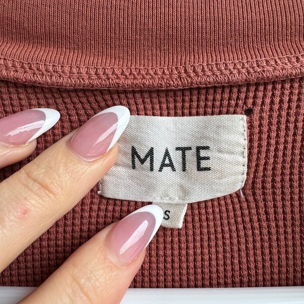 Mate The Label Waffle Knit Thermal Organic Cotton Shirt Small Orange Long Sleeve - Picture 3 of 7